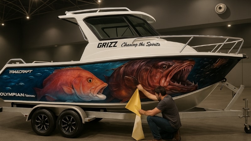 Boat is being cleaned and inspected for abrassions