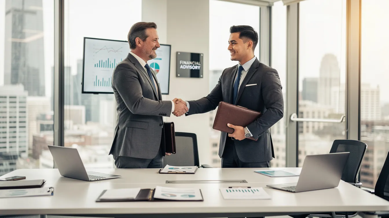 A professional handshake takes place in a modern office setting, symbolizing trust and collaboration in financial services. This image represents the commitment of a financial company to provide reliable loan options, including免 tu貸款 and personalized financial advice.