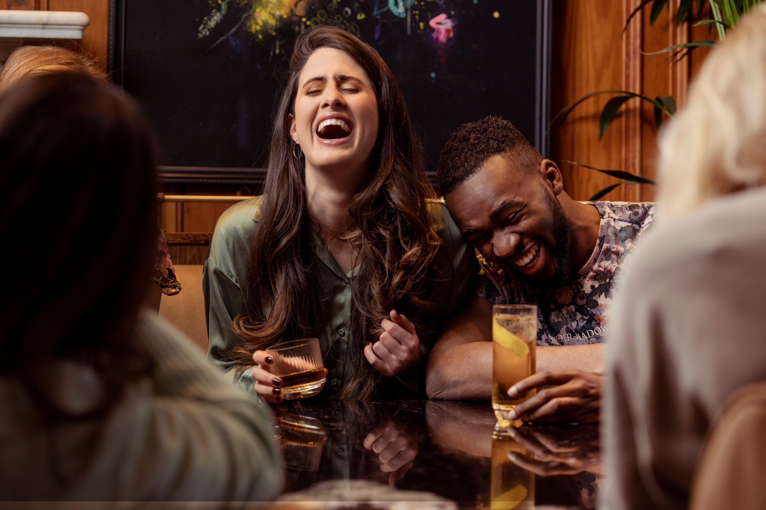 a girl and a guy laughing