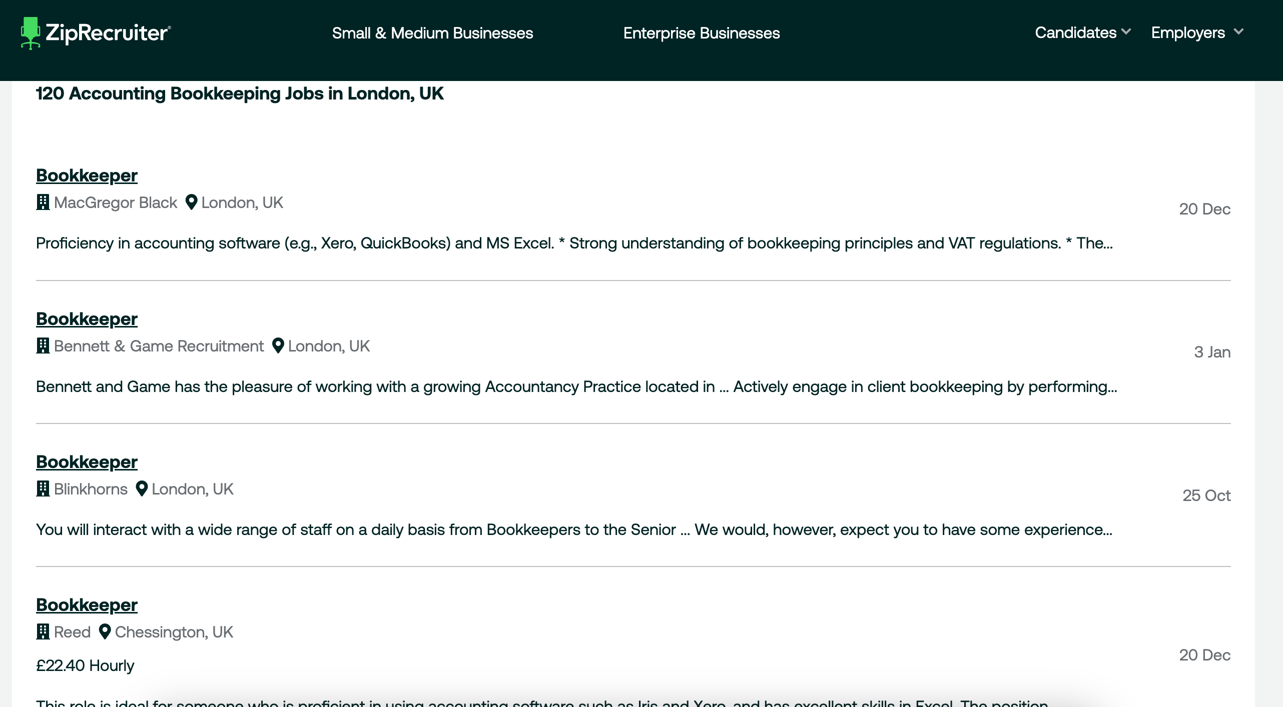 ZipRecruiter search results for bookkeeping jobs