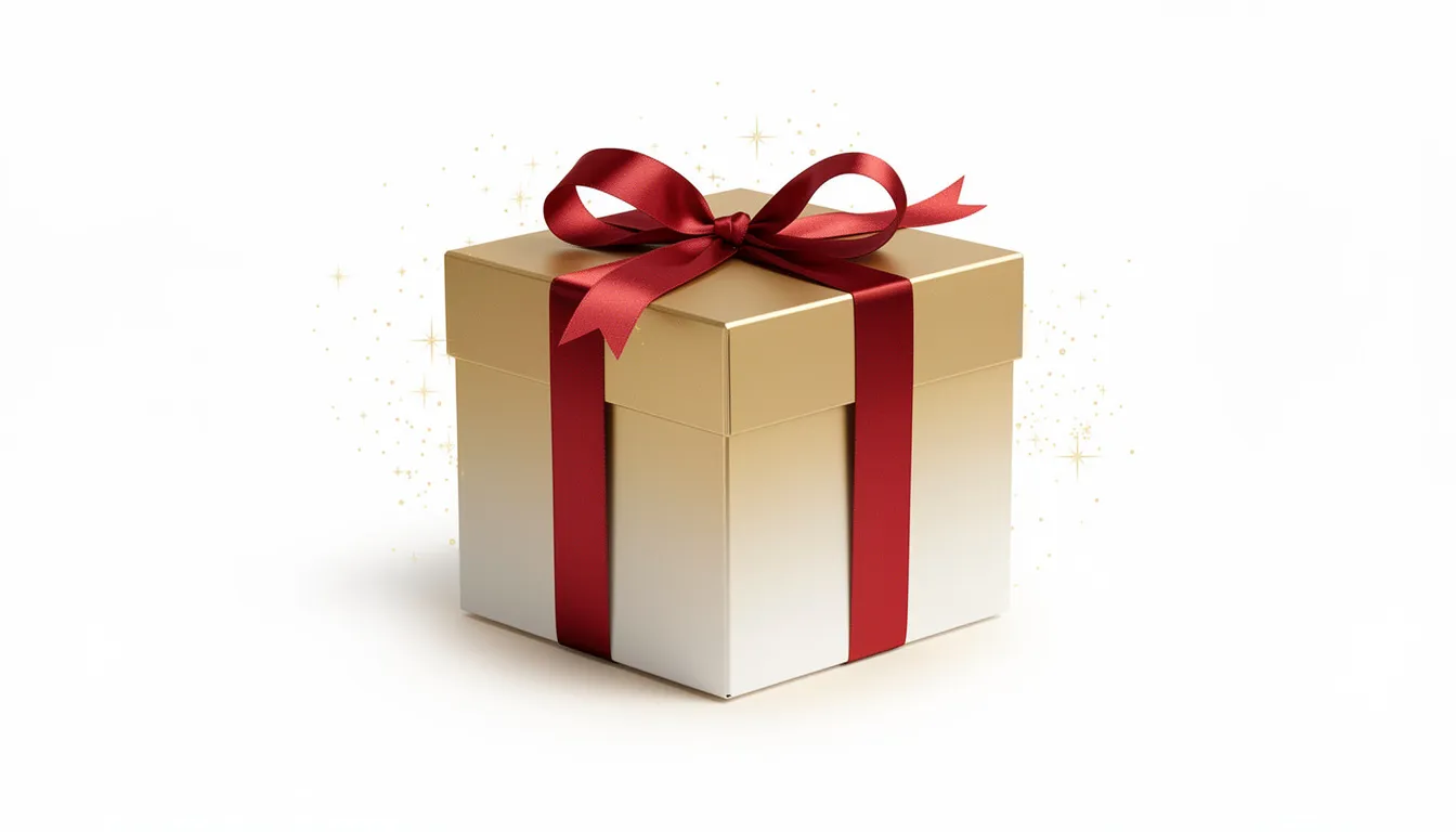 The image features a beautifully wrapped gift box adorned with a shiny ribbon, symbolizing the concept of a bonus. This visual representation suggests the excitement of receiving rewards, akin to notifications on a browser, phone, or email.