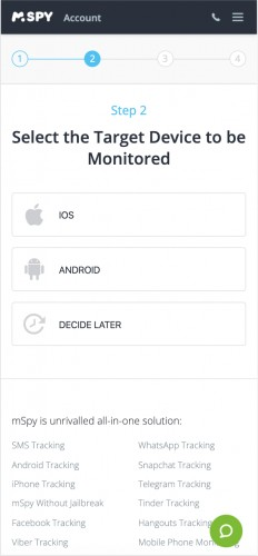 Select target device on mSpy 