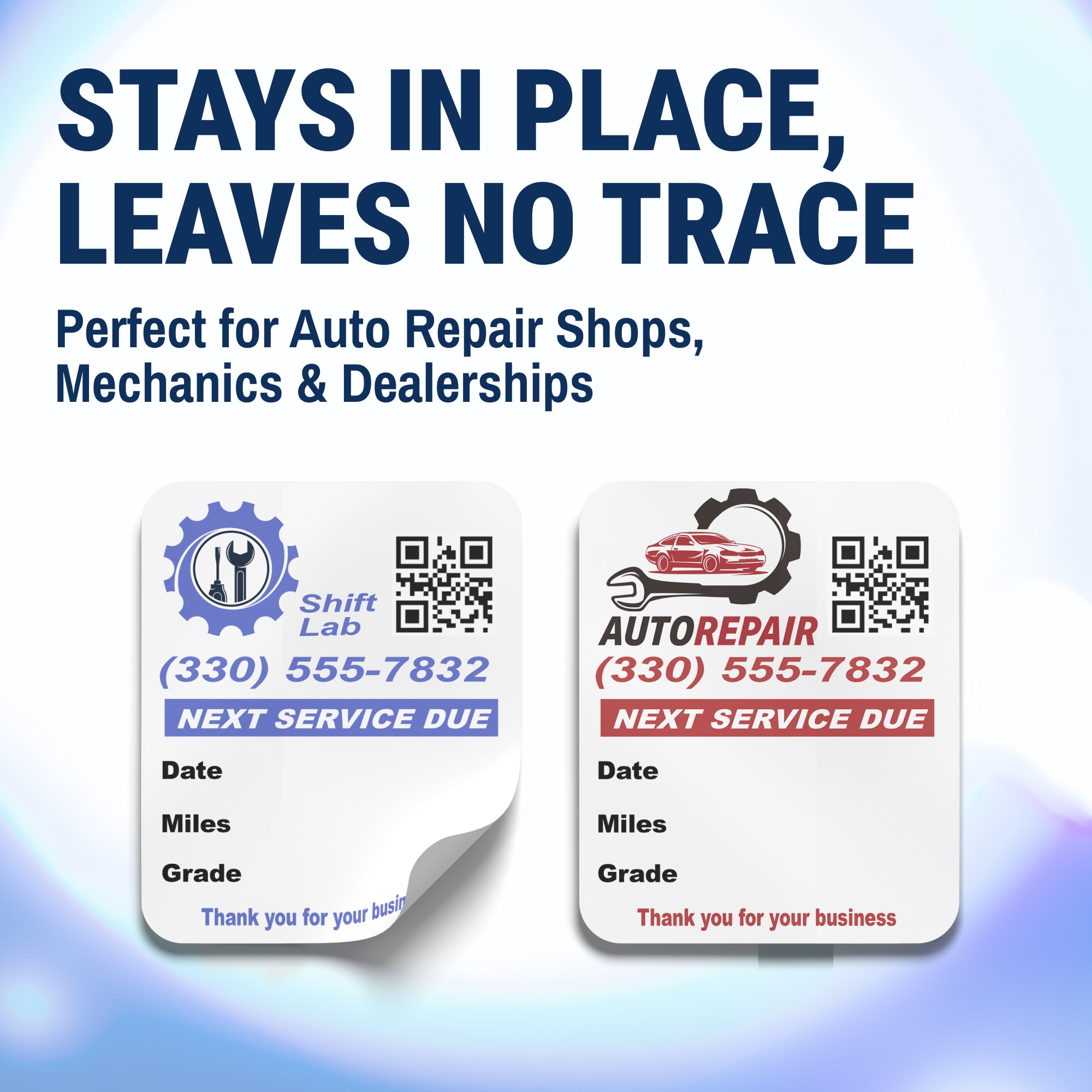 A professional auto shop using QR code oil change stickers.