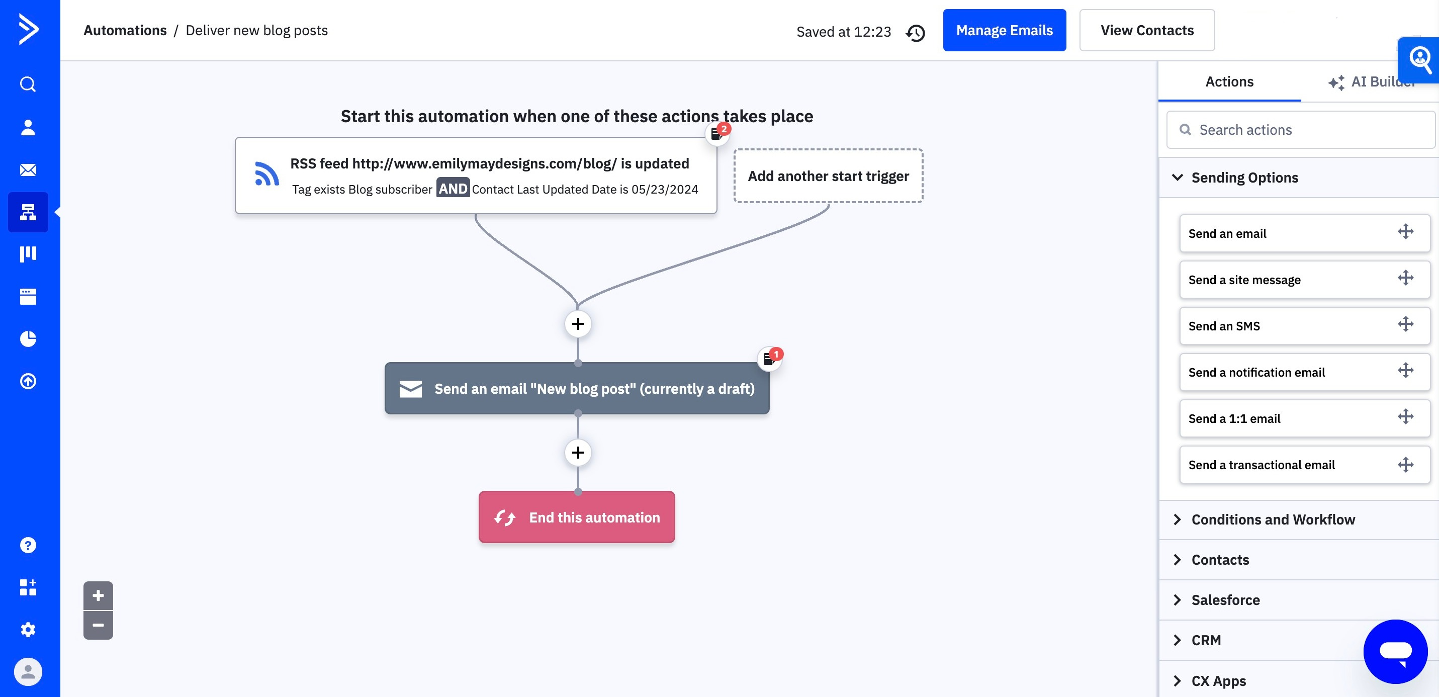 Screenshot of ActiveCampaign's automation builder