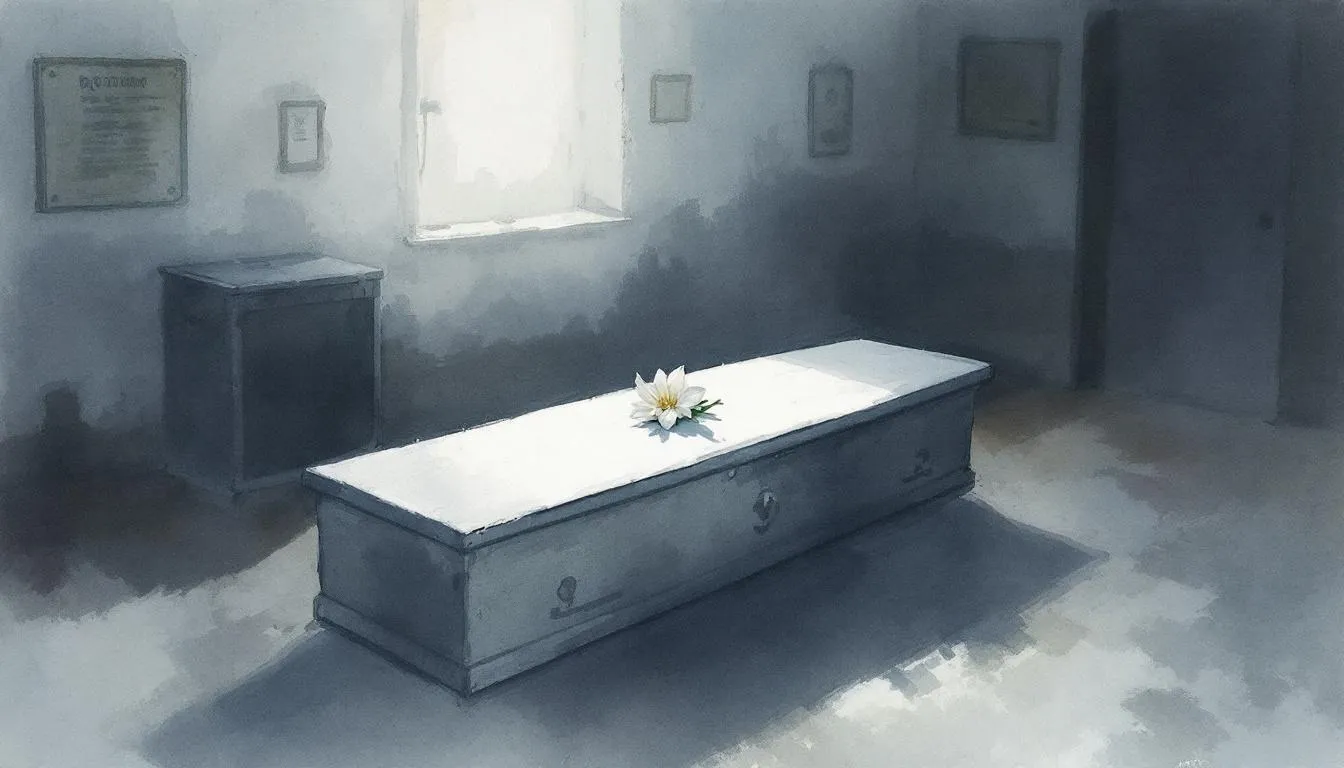 Ein Bild von einem Sarg in einer Leichenhalle, das die Bedingungen eines unnatürlichen Todes darstellt.