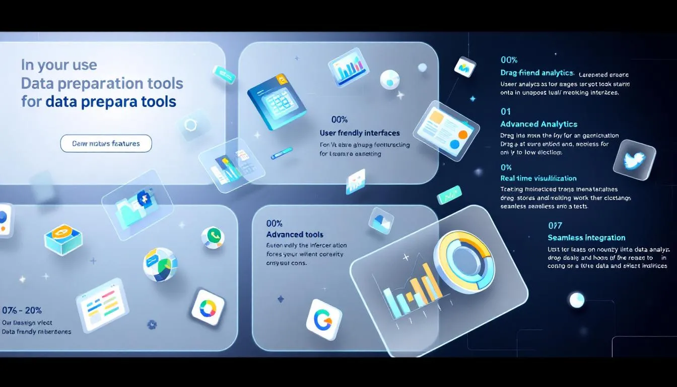 An image depicting key features to look for in data preparation tools, including user-friendly interfaces and advanced analytics.