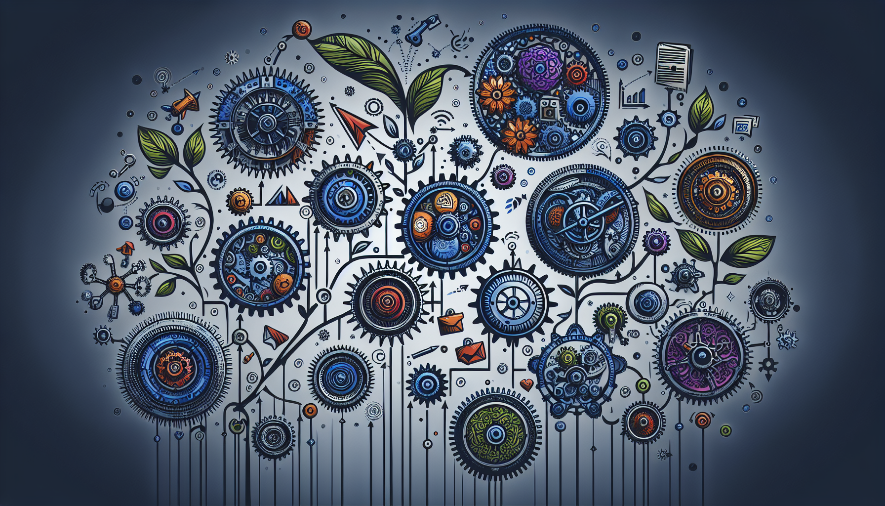 Illustration of interconnected gears symbolizing the synergy between personal and professional growth