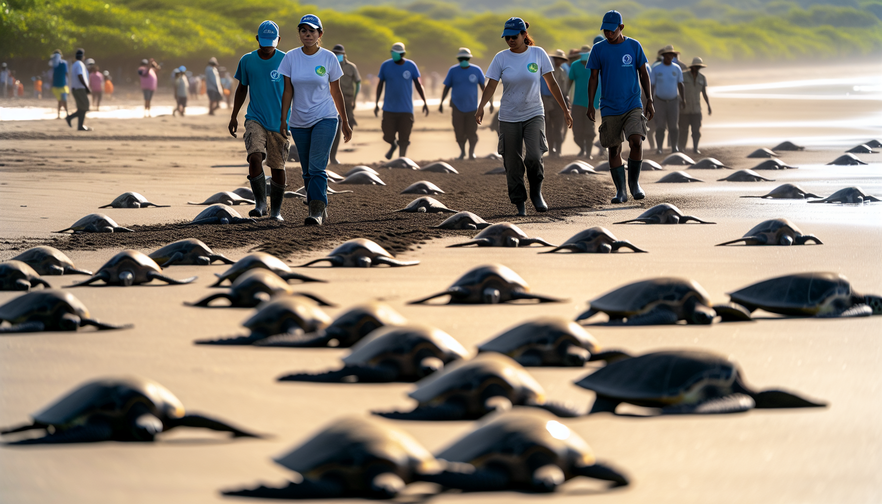Olive Ridley sea turtles at Ostional Beach during the arribada nesting event