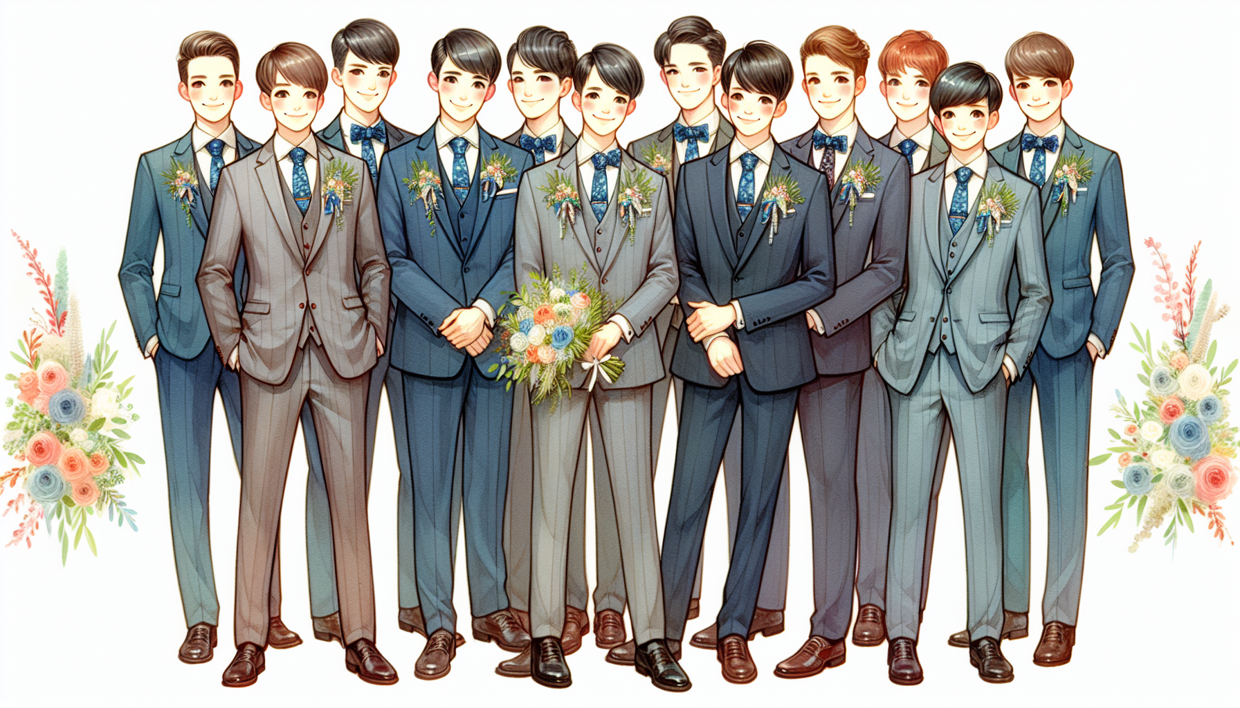 Illustration of ushers wearing attire matching the wedding party