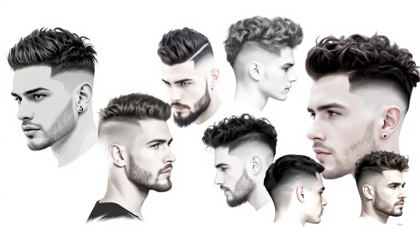A collage of popular short hairstyles for men in 2025.