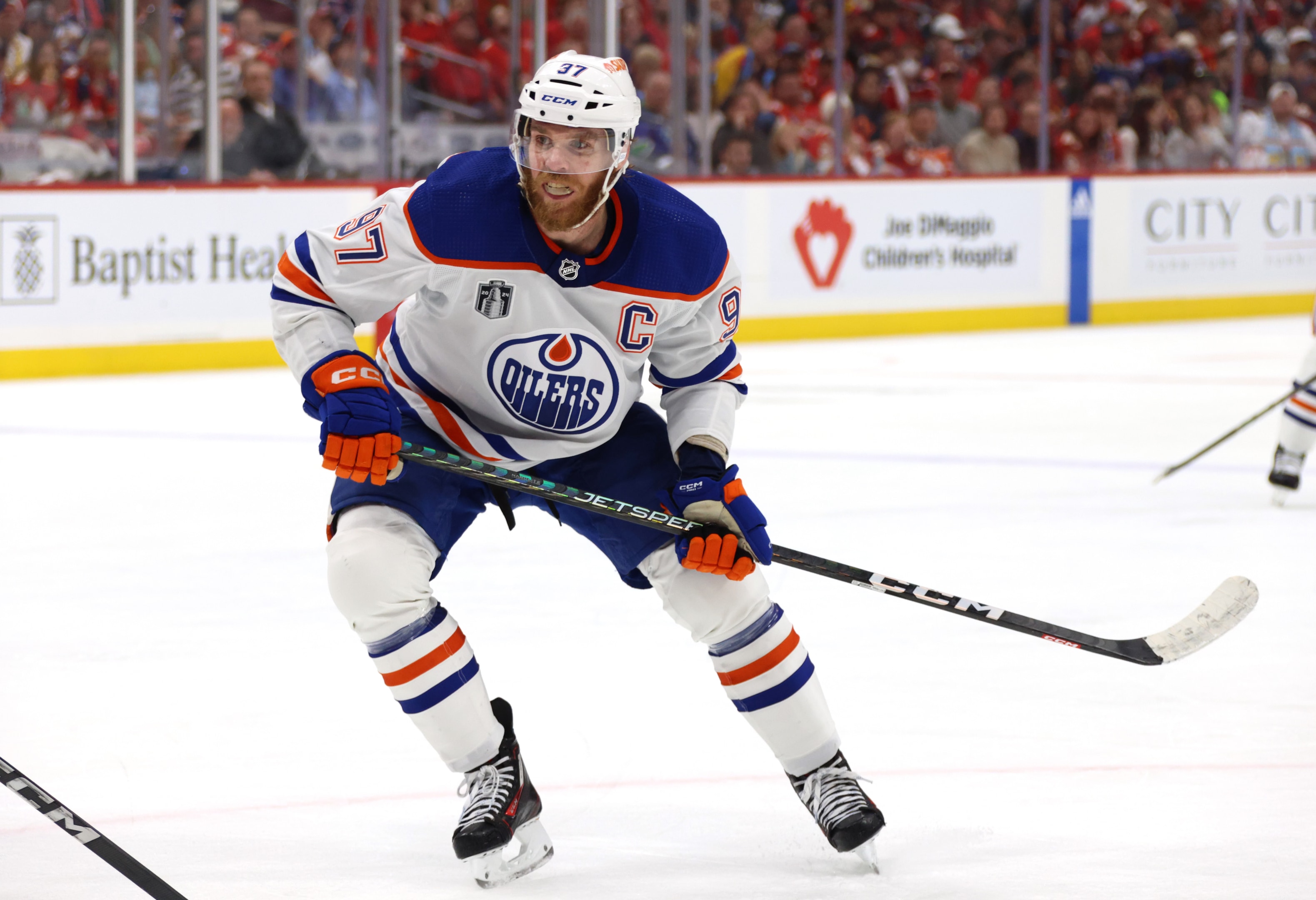 Connor McDavid of the Edmonton Oilers skates during game seven of the 2024 Stanley Cup Final.