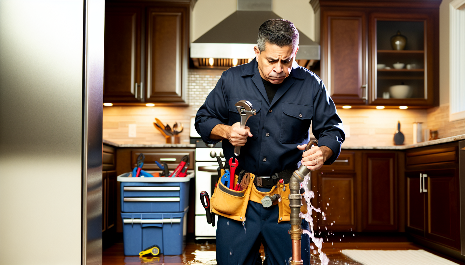 Emergency plumber responding to a burst pipe