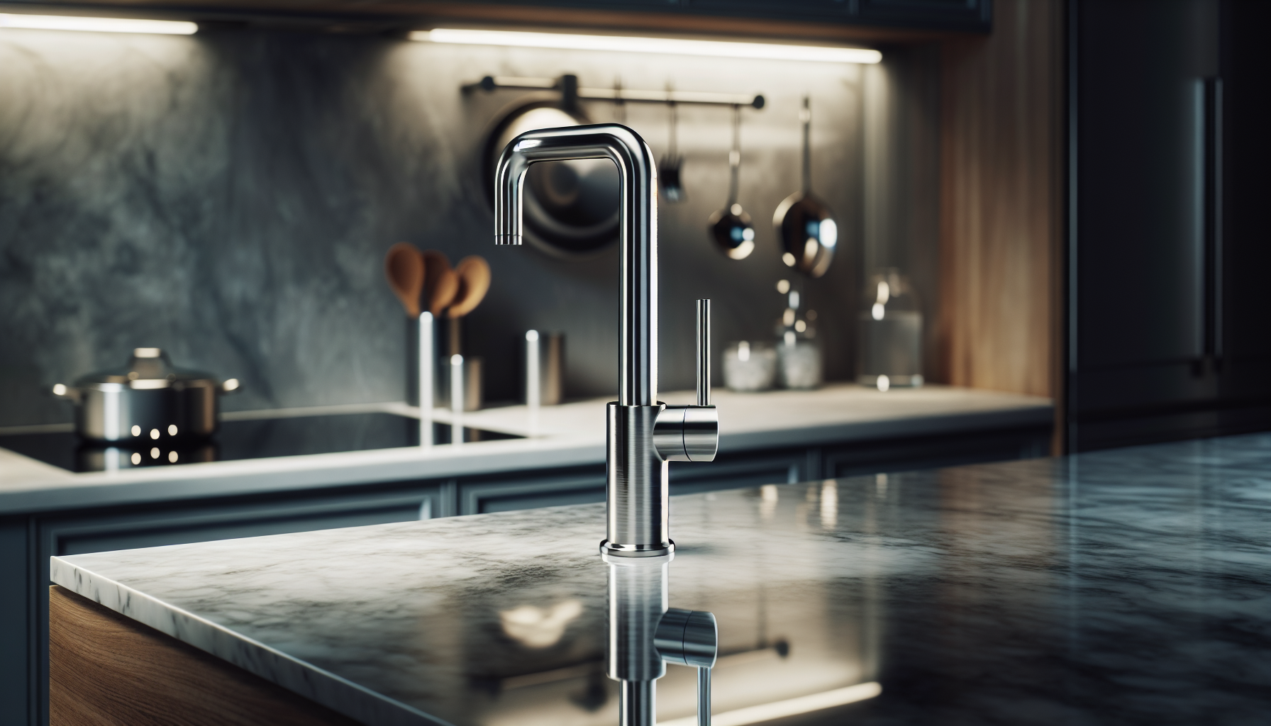 A stylish sparkling water tap in a modern kitchen setting