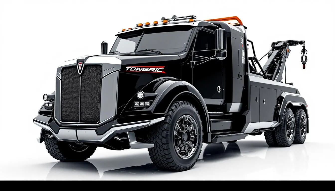 A tow truck equipped with a leading hydraulic winch.