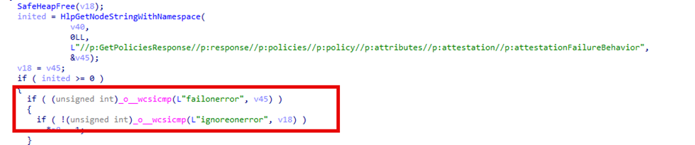 failonerror or ignore error are the options in the attestation failure behavior