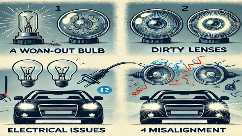 Illustration showing common causes of dim headlights