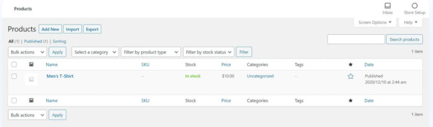 WooCommerce Products Dashboard