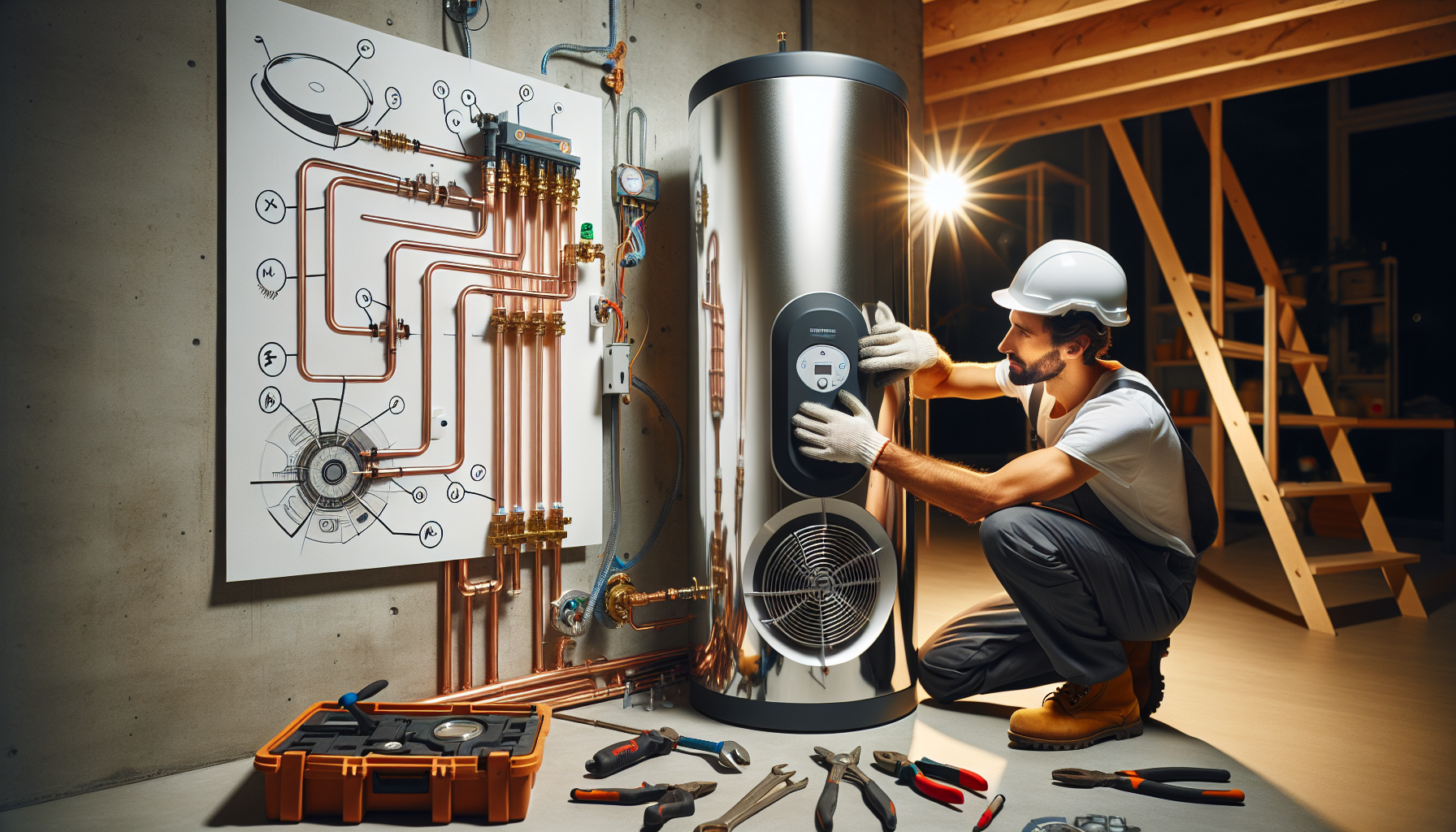 Illustration of electric hot water system installation process