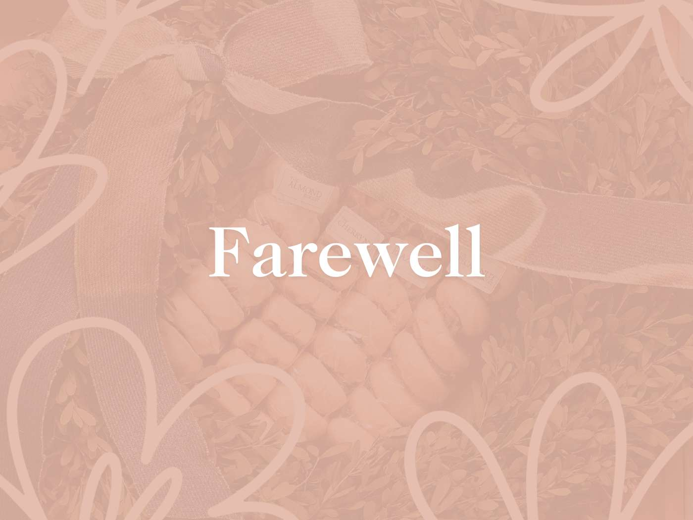 An elegant display featuring the word 'Farewell' set against a backdrop of soft floral arrangements and ribbons in a gentle sepia tone, part of the Farewell Flowers and Gifts Collection from Fabulous Flowers and Gifts, thoughtfully curated to express sentiments of goodbye and good wishes.