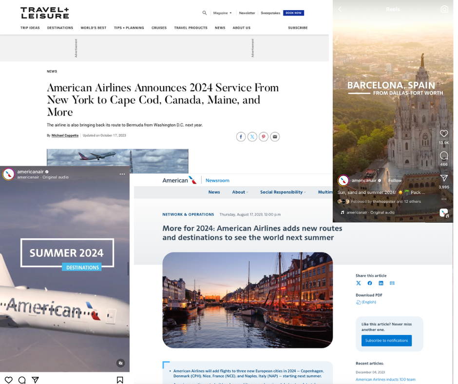 American Airlines' August route launch is a great example of how you create a strategy with all media types incorporated successfully.