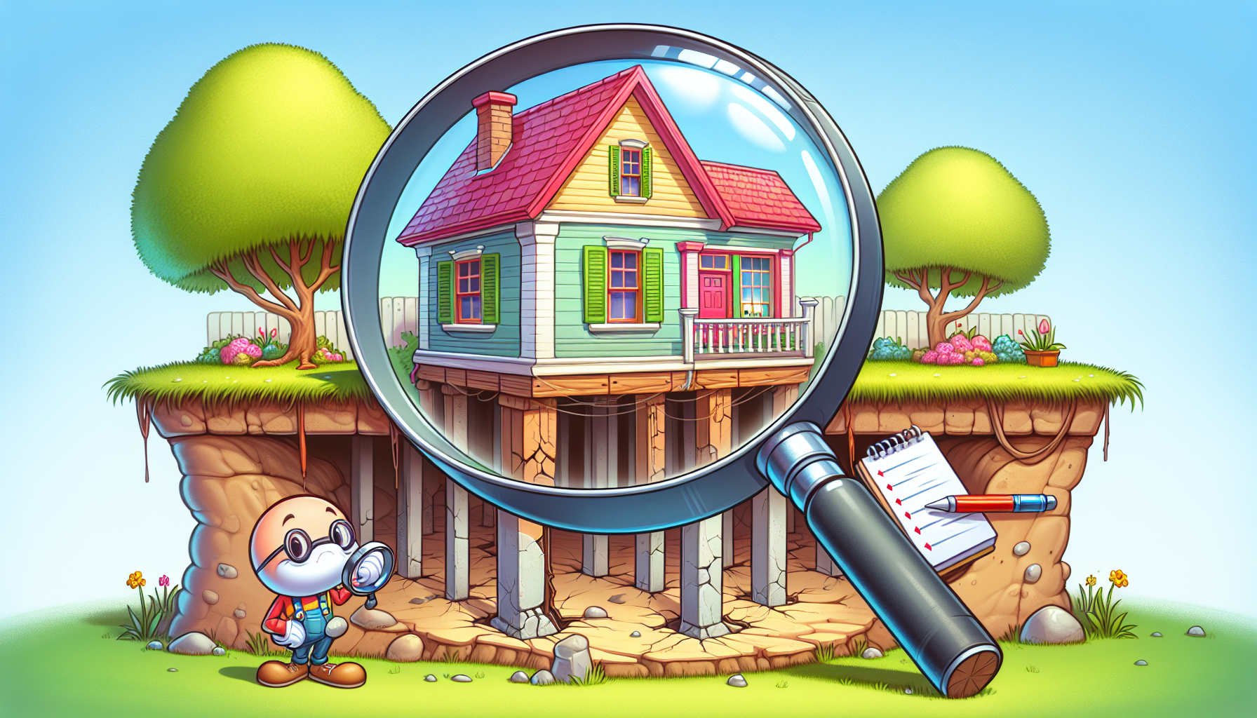 An illustration showing the importance of inspecting a home's foundation.
