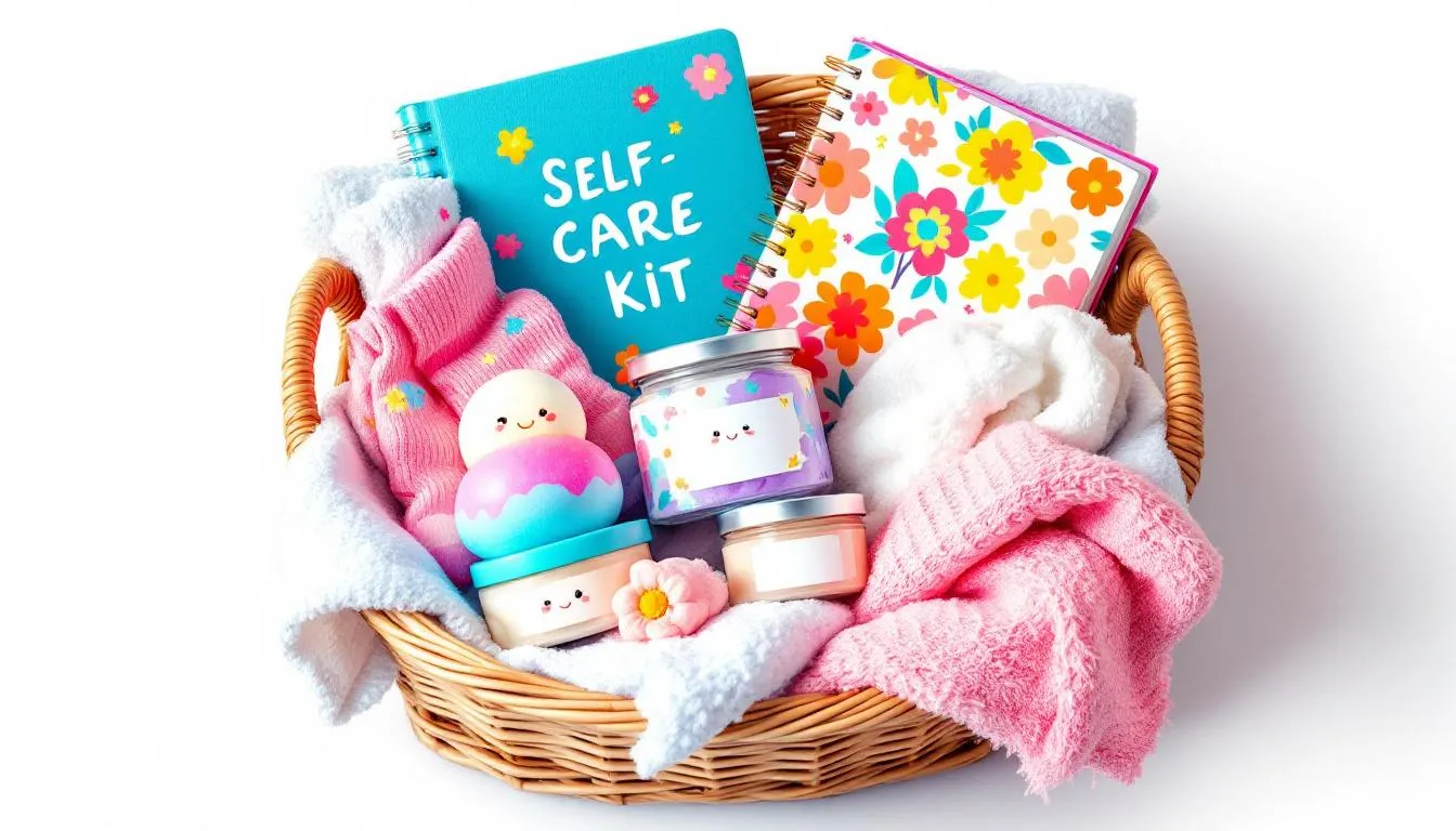 Assembling a self care kit gift basket with thoughtful items.