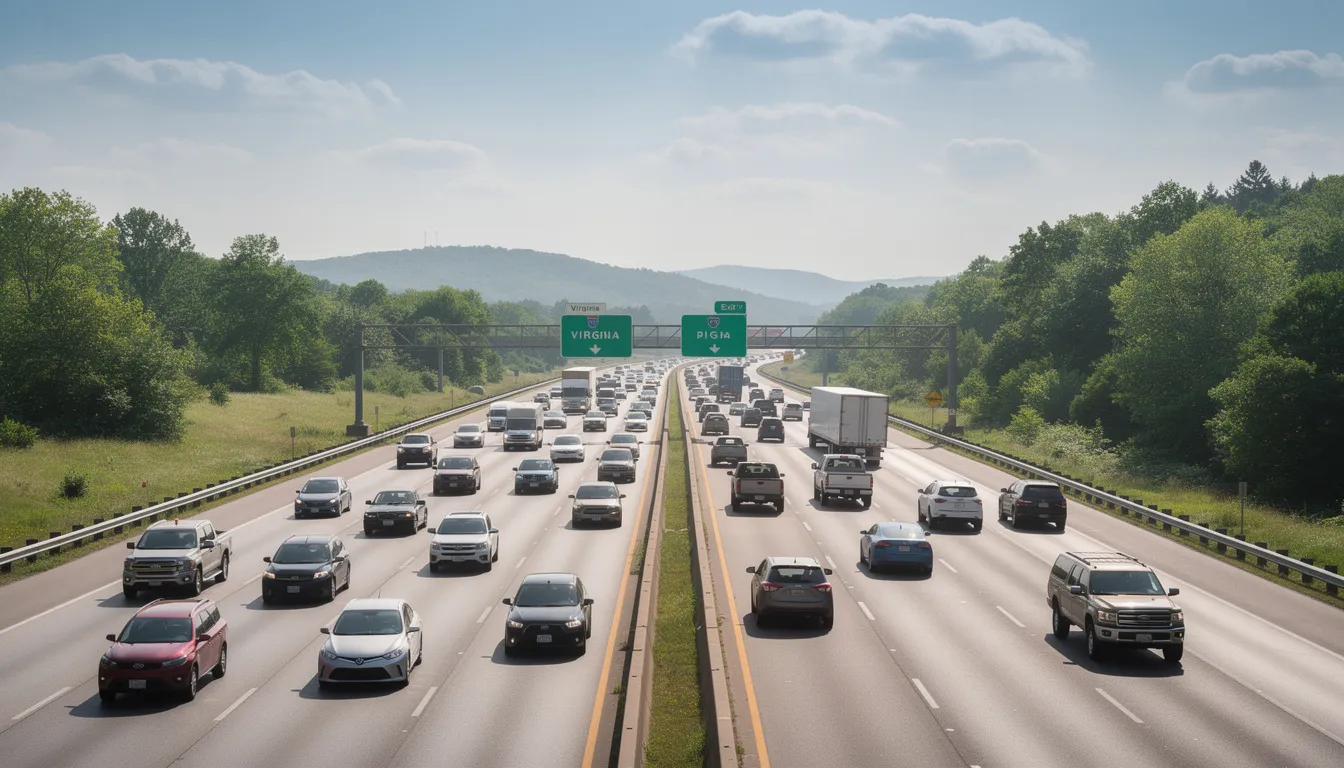 The image depicts a busy highway in Virginia filled with various vehicles, illustrating the potential for car accidents that can lead to serious injuries and the need for a car accident lawsuit. This scene highlights the importance of seeking compensation and legal assistance from a skilled car accident attorney in the event of a motor vehicle accident.
