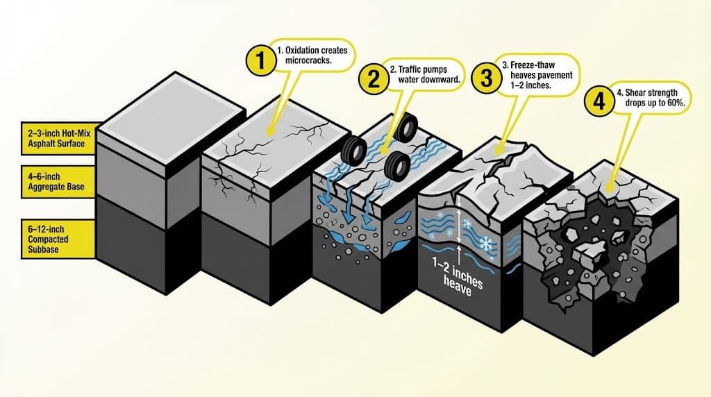 How Potholes Form in Commercial Asphalt (and Why Michigan Makes It Worse)