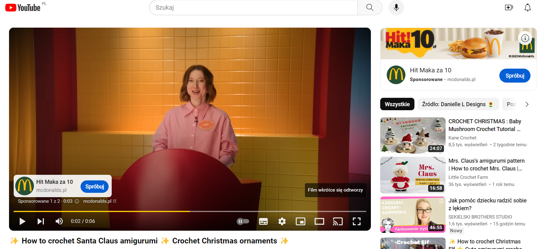 Przykład reklamy wideo na platformie YouTube. 