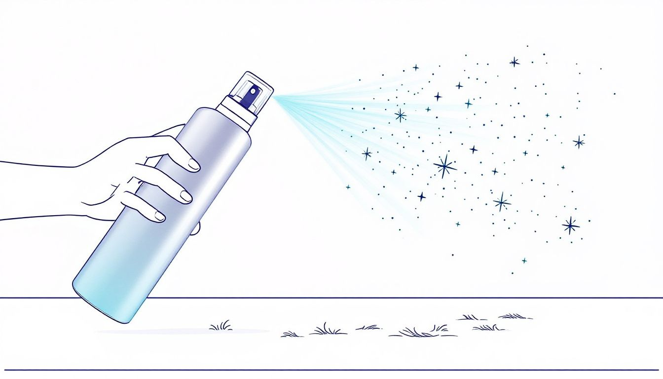 A spray bottle being used to apply anti-static spray for pet hair prevention.