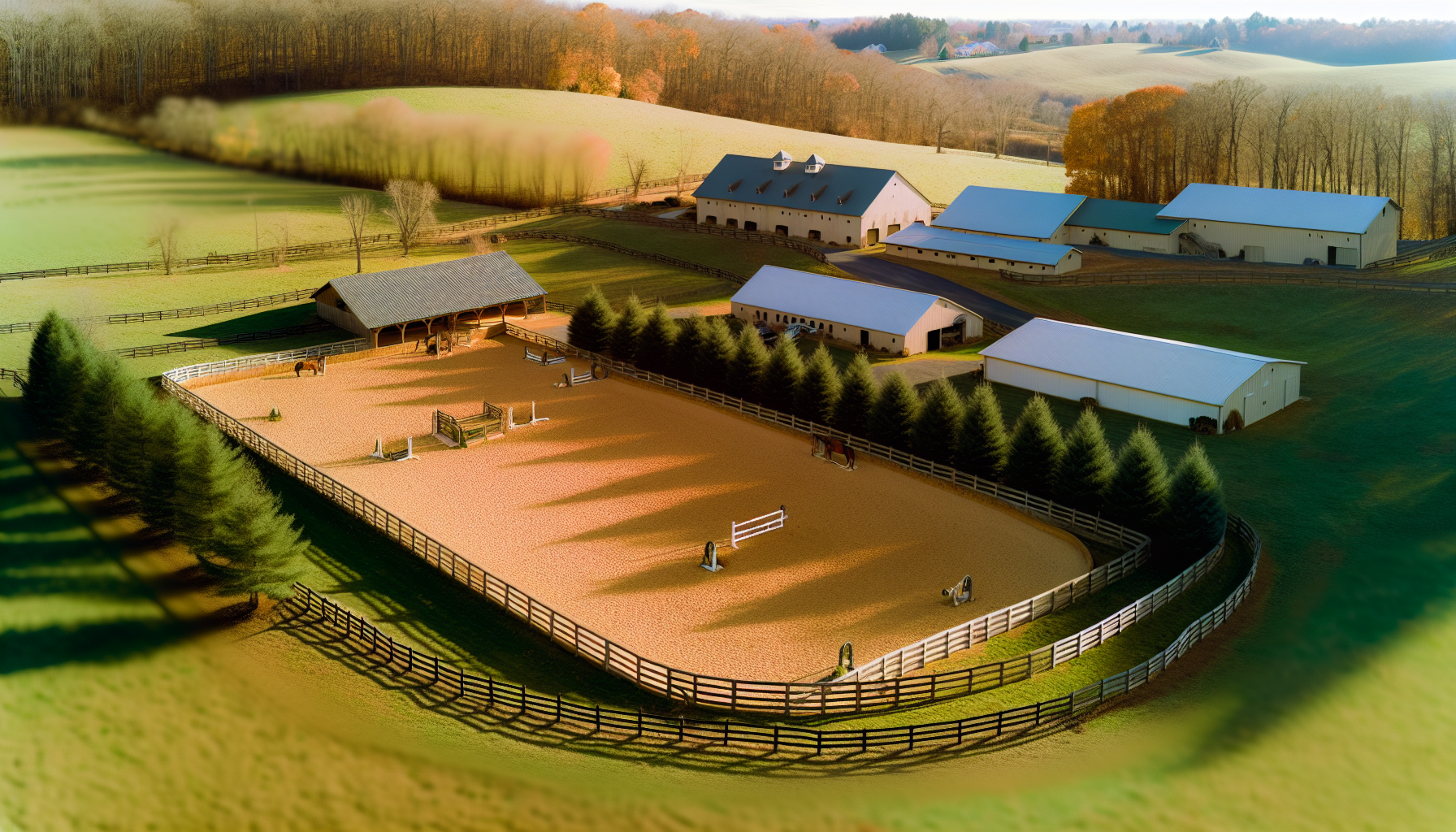 Equestrian facilities and riding arena at an acreage property