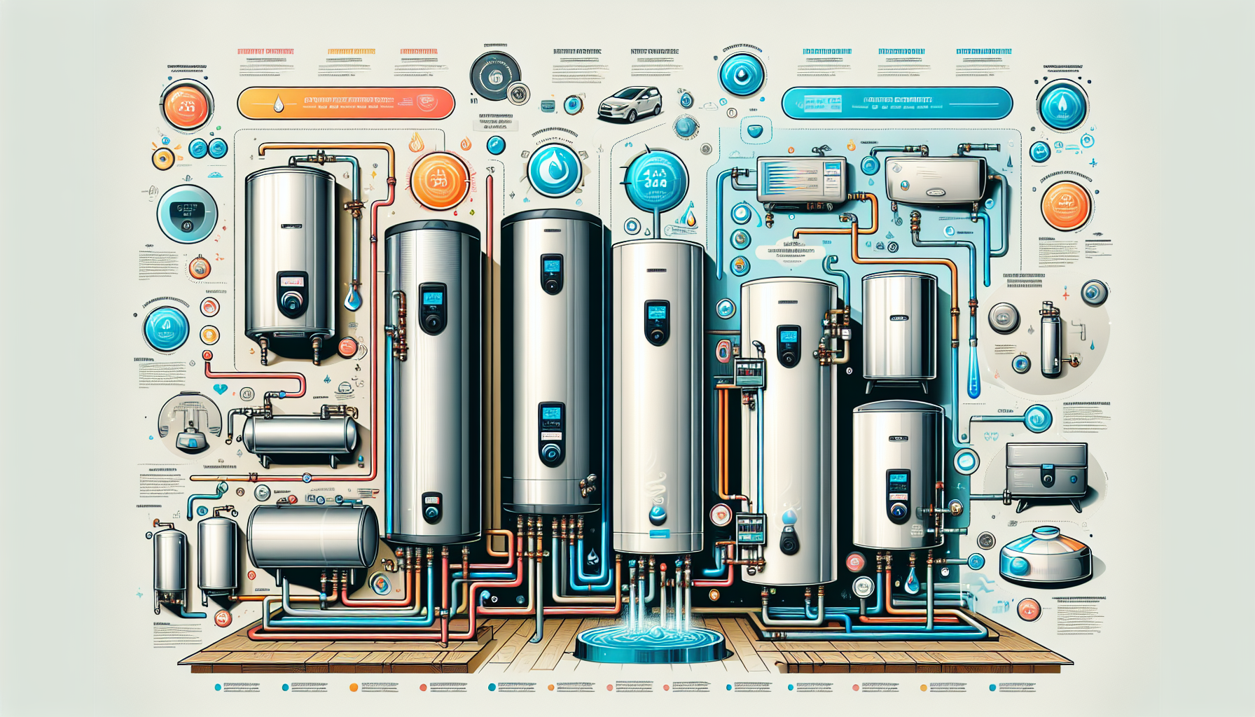 An illustration showing replacement options for old hot water systems.