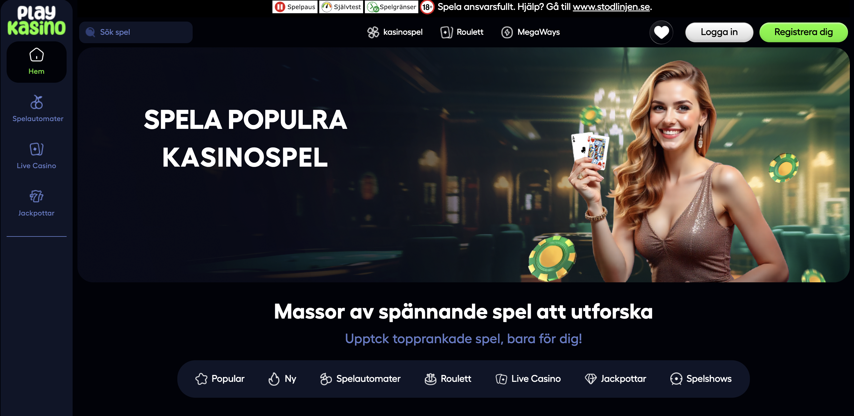 PlayKasino startsida – spela populära casinospel hos Play Kasino online casino