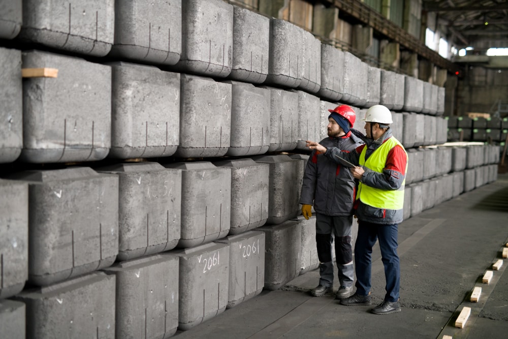 Workers inspecting quality at plant while trying to cut costs.