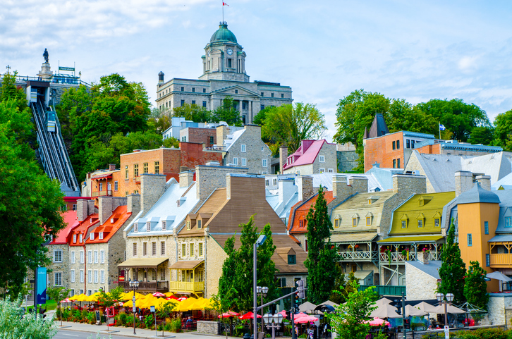 Quebec City Petit Champlain district from South Shore of the St. Lawrence River. 