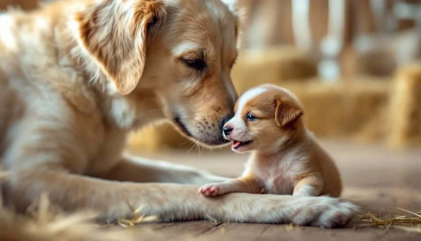 In the image, a young puppy is nursing from its mother, a nursing female dog, highlighting the risk of transmammary transmission of hookworms. This scenario illustrates how very young puppies can be exposed to hookworm larvae through infected mother