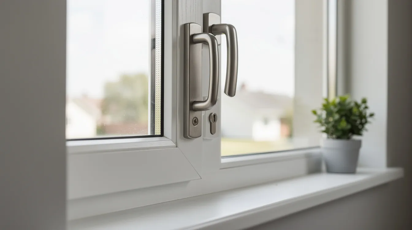 Das Bild zeigt ein gesichertes Fenster mit einem stabilen Griff in einem Wohnhaus, das für mehr Sicherheit gegen Einbrüche sorgt. Solche Sicherheitsmaßnahmen sind wichtig, um das Risiko von Wohnungseinbrüchen zu minimieren und ein Gefühl der Sicherheit für die Bewohner zu schaffen.
