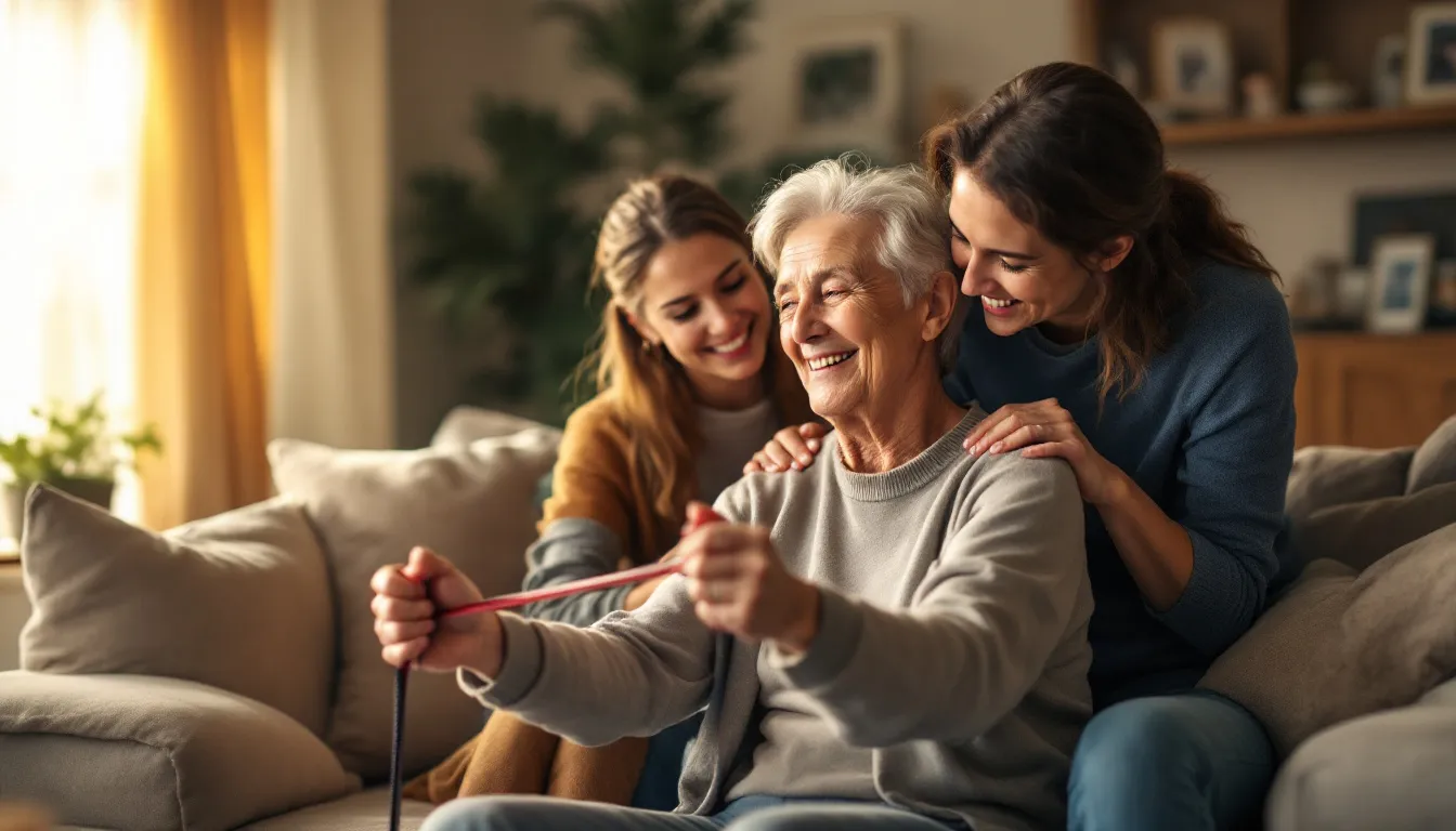 A stroke survivor engaging in physical therapy exercises at home in Houston.