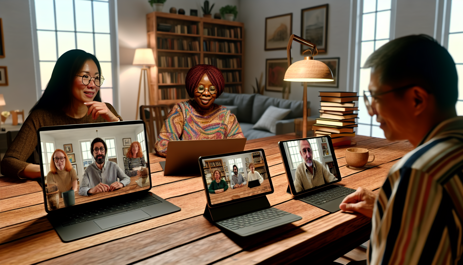 Virtual book club meeting with participants joining from different locations