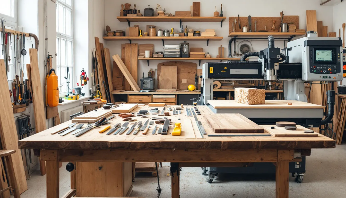 Atelier de menuiserie à Saint-Nazaire, mêlant outils traditionnels et machines modernes pour des projets sur mesure.