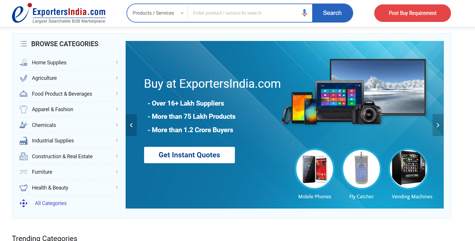 ExportersIndia is an established B2B platform offering a wholesale marketplace catering to manufacturers, exporters, and suppliers across various industries.