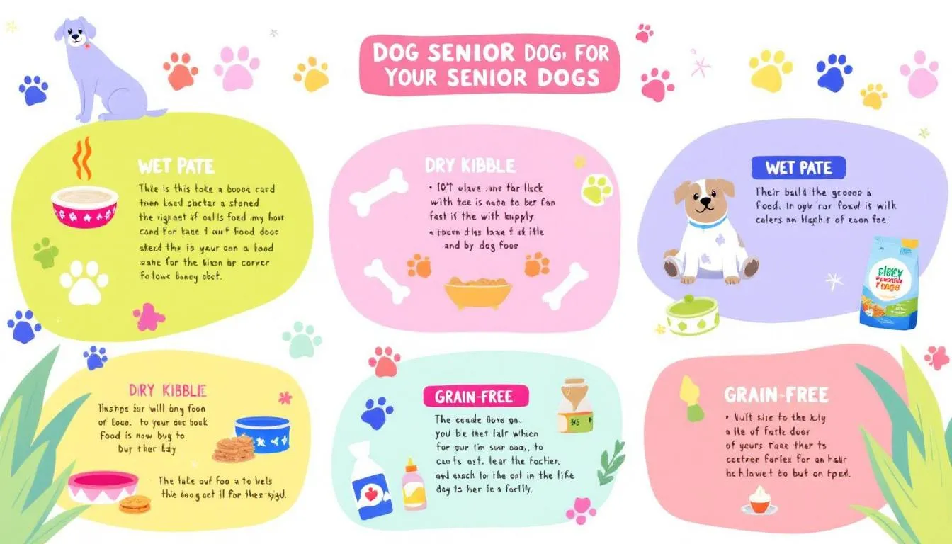 A variety of dog food options suitable for senior dogs.