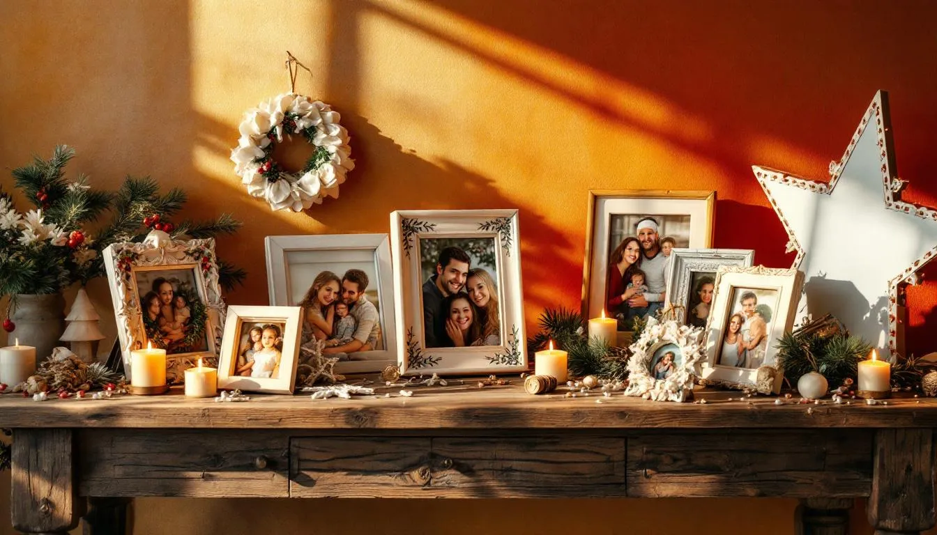 Personalized photo frames with family pictures.