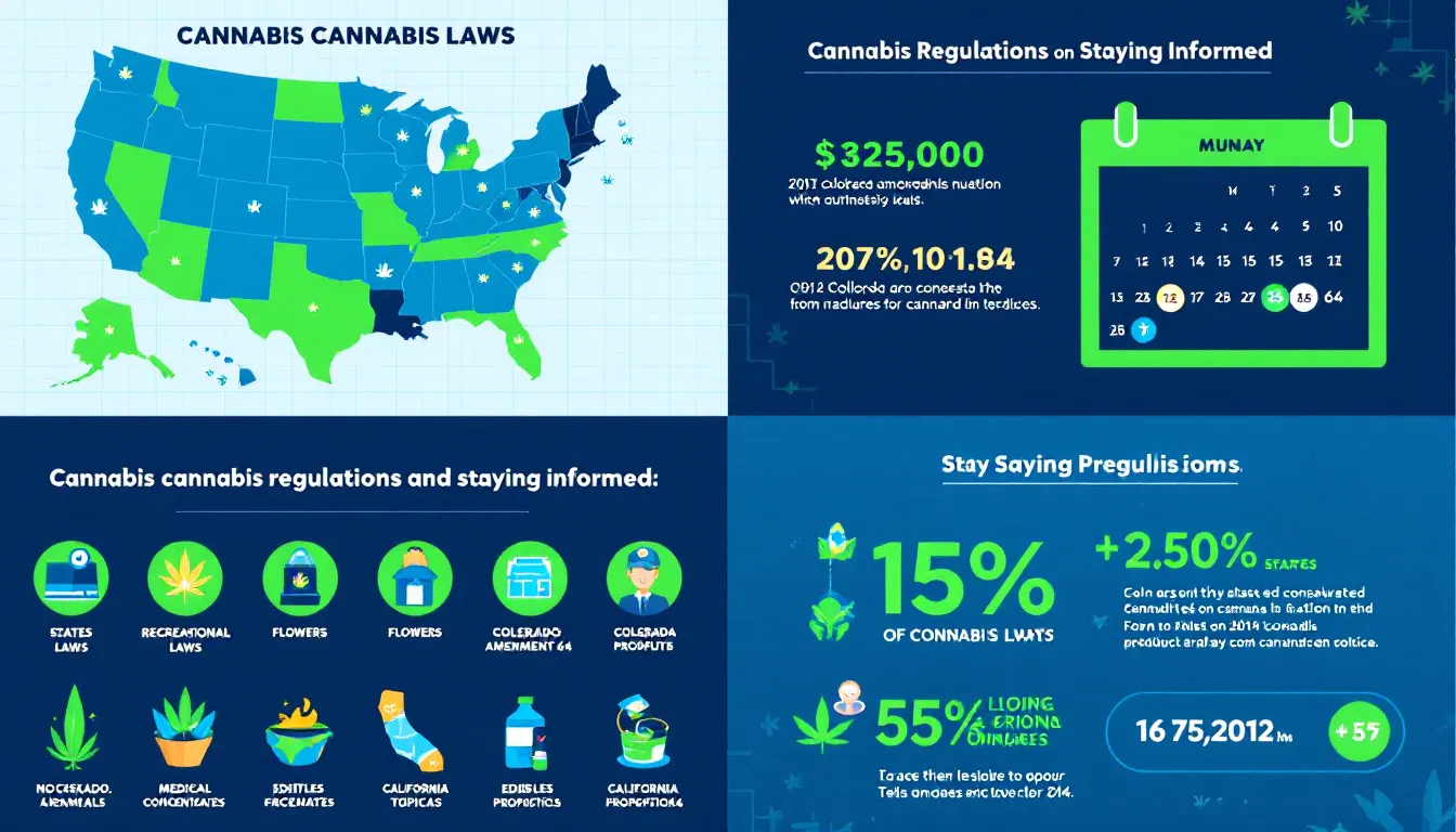 An informative graphic illustrating cannabis regulations and staying informed.