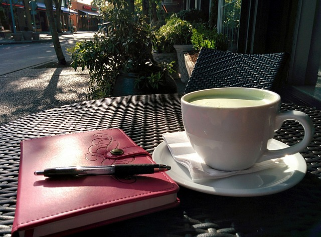 cafe, writing, matcha