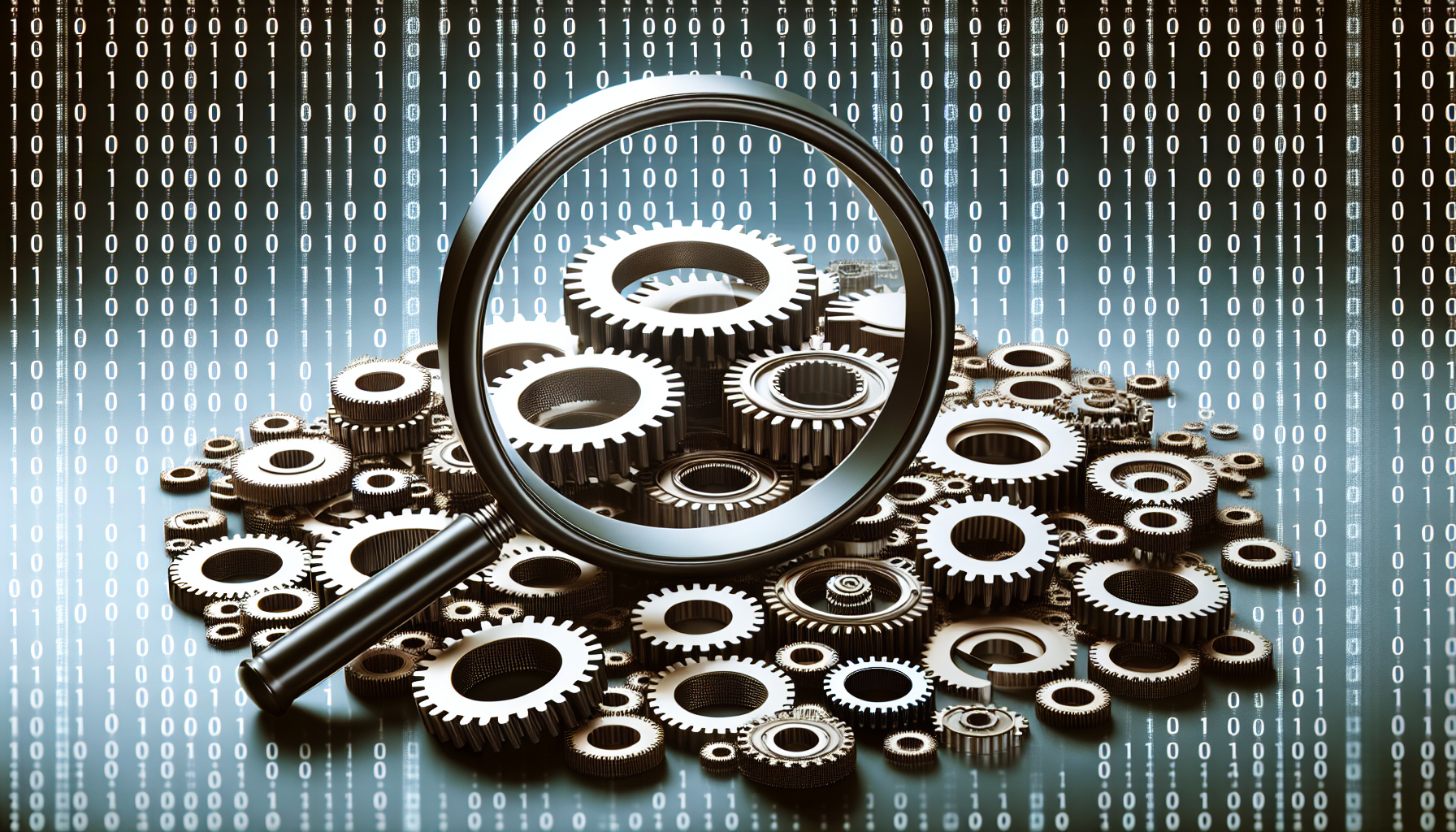 SEO strategy concept with magnifying glass and gears