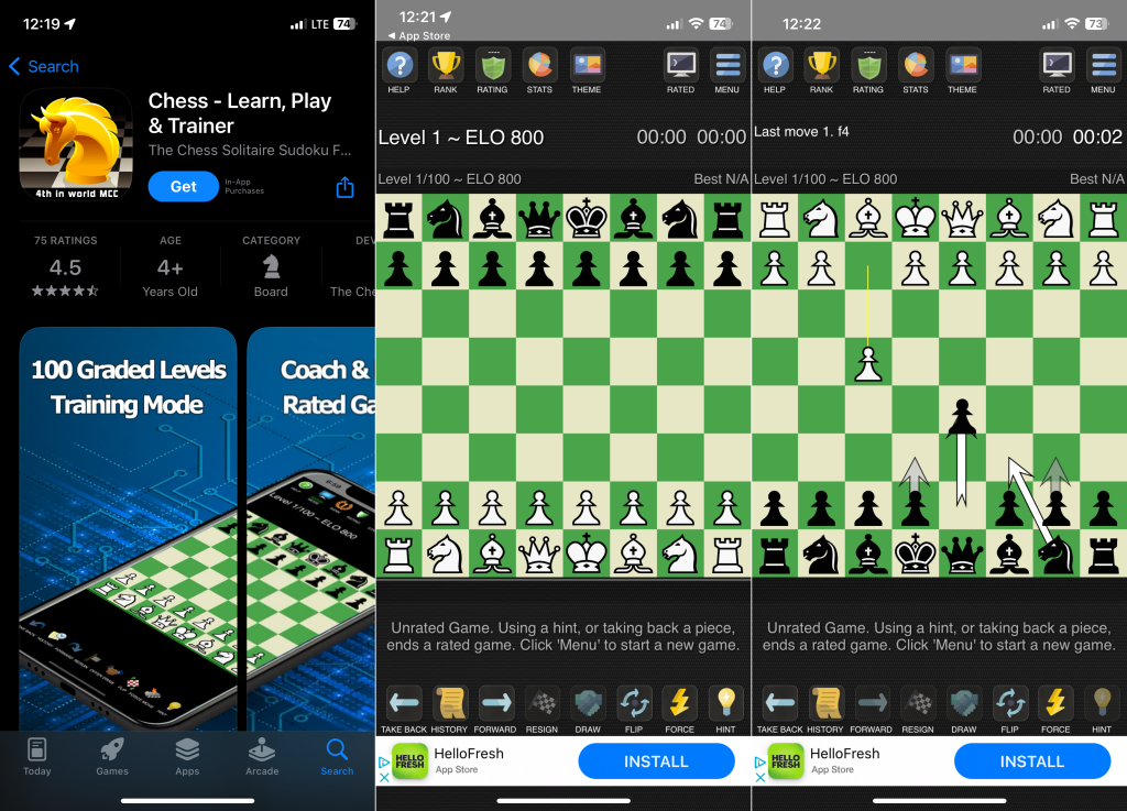 "Chess - Learn, Play & Trailer" app screenshot on an iPhone