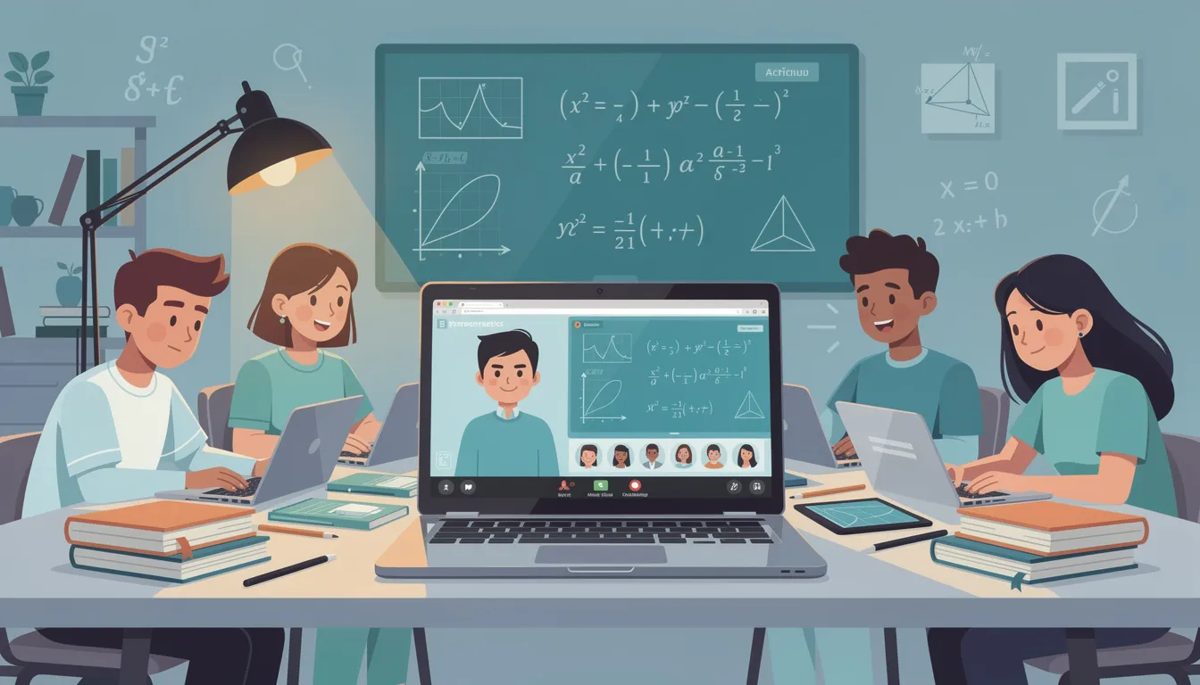 Bir bilgisayar ekranında matematik dersleriyle ilgili grafikler ve formüller yer alıyor. Online matematik öğrenimi için çeşitli kaynakların bulunduğu bu görüntü, 2025 yılına kadar öğrenim fırsatlarını vurguluyor.
