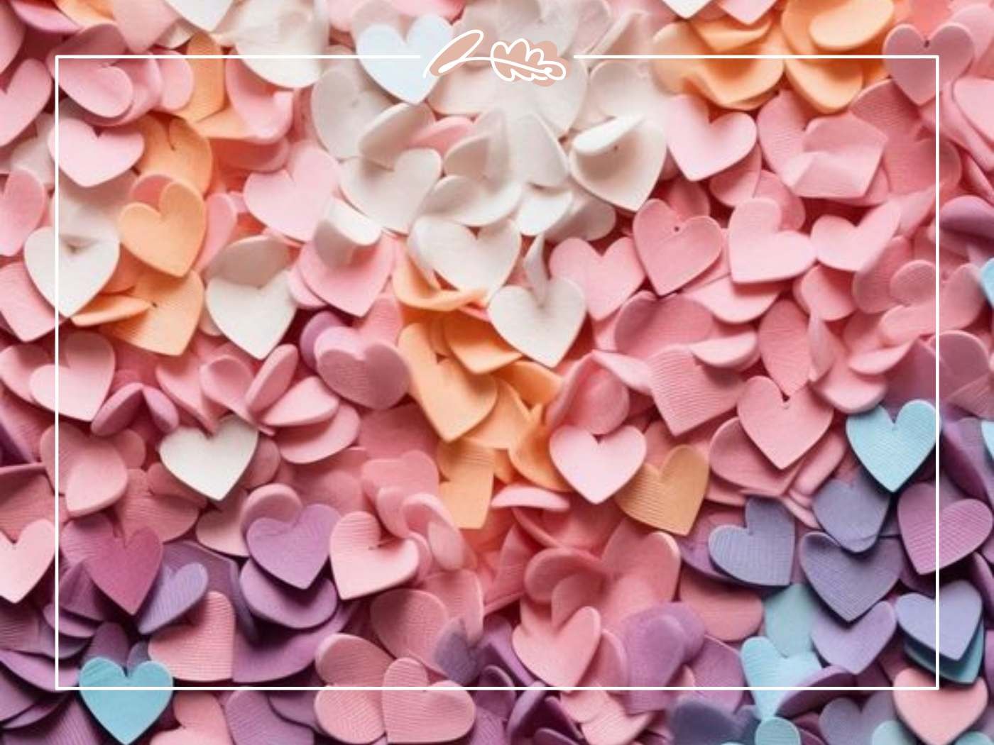 A beautiful array of pastel-coloured heart-shaped confetti, creating a romantic and whimsical visual.