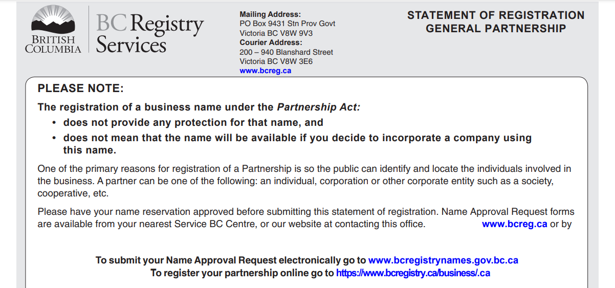 Registering a General Partnership